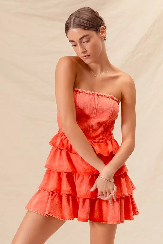 SO ME Strapless Ruffle Layered Game Day Cheer Up Dress