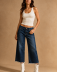 GJG Denim Sunday Low-Rise Wide-Leg Crop Jeans — Monterey Wash