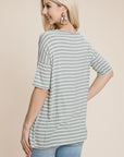 BOMBOM Striped Round Neck T-Shirt