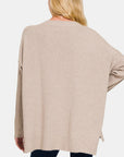 Zenana V-Neck Side Slit High-Low Sweater