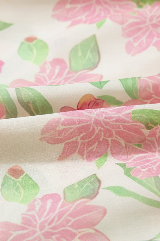 Floral V-Neck Puff Sleeve Peplum Blouse