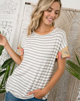 e Luna PLUS Striped Jersey Floral Mixed Top