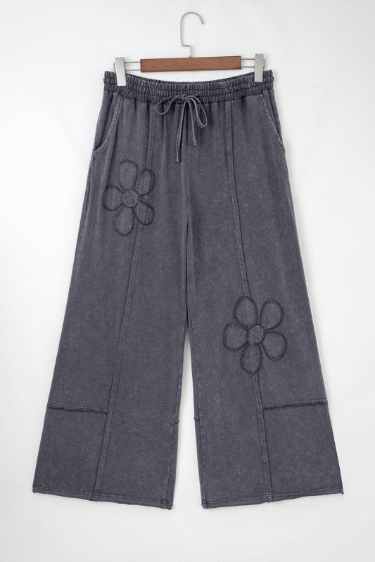 Floral Patch Mineral Wash Terry Knit Pants