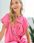 First Love Smile Face Drop Shoulder Brushed Inside T-Shirt