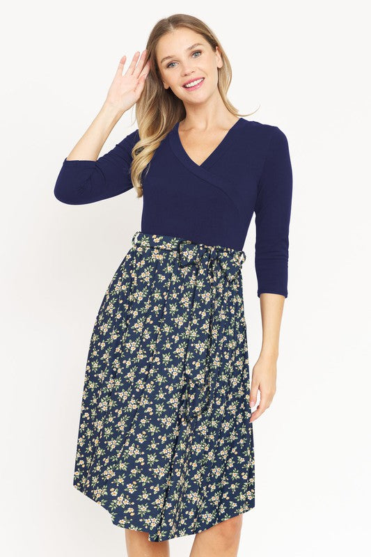 PLUS Surplice Floral Sash Midi Dress