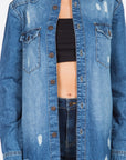 American Bazi Distressed Frayed Hem Denim Jacket