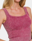 Zenana Washed Ribbed Scoop Neck Wide Strap Tank