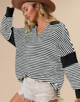 BiBi Striped Contrast Long Sleeve Knit Top