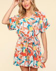 Haptics Tropical Floral Short Sleeve Tied Romper