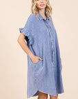 Mittoshop Mineral Wash Cotton Gauze Mini Shirt Dress