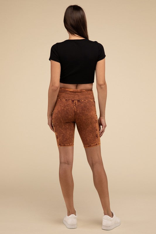 ZENANA Mineral Wash Wide Waistband Pocket Leggings