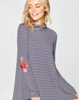 e Luna Striped Jersey Turtle Neck Casual Top