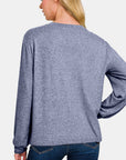 Zenana Hacci Round Neck Long Sleeve T-Shirt