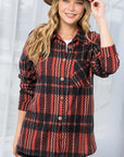 e Luna Fuzzy Plaid Button Down Shacket