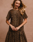 BiBi Tie Back Leopard Round Neck Short Sleeve Dress