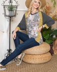 Celeste Full Size Floral Contrast Raglan Sleeve Top