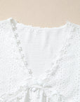 Solid Floral Guipure Lace Frilled Long Sleeve Blouse