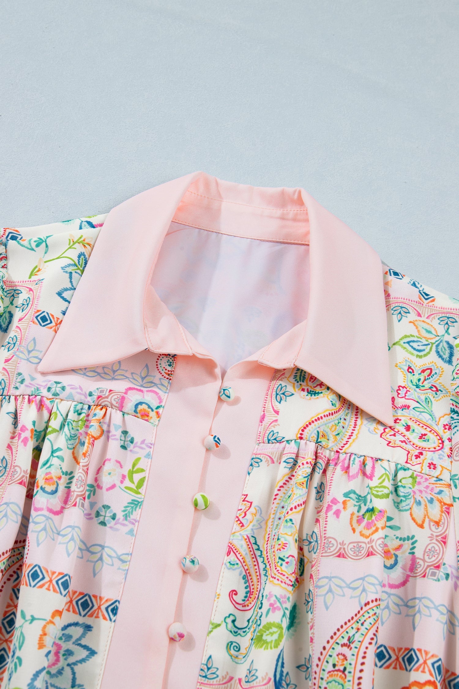 Boho Floral Colorblock 3/4 Sleeve Belted Mini Dress