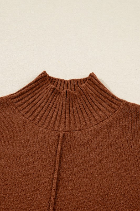 Solid Ribbed Mock Neck Sweater Dress