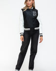 Love Me Now PU Leather Contrast Snap Down Bomber Jacket