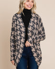 BOMBOM Houndstooth Open Front Cocoon Knit Cardigan