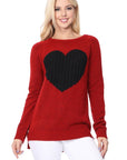 Cozy Heart Jacquard Round Neck Pullover Sweater