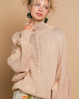 POL Pearl Detail Turtleneck Long Sleeve Sweater