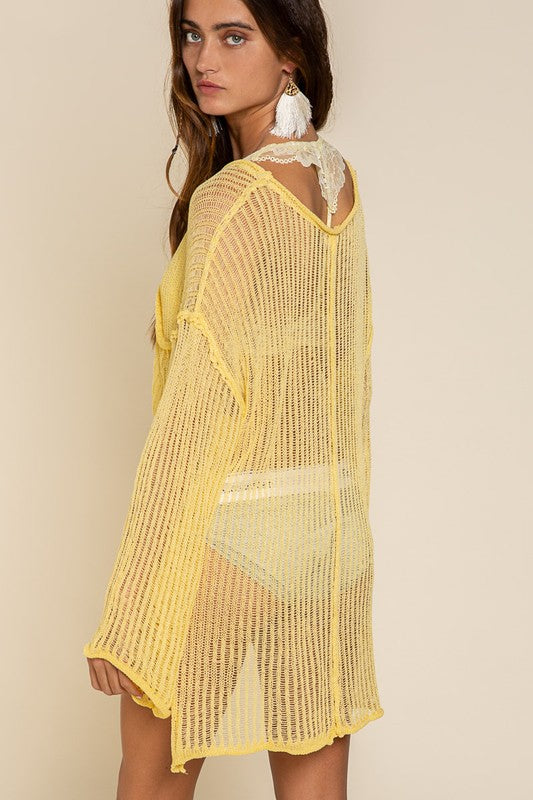 POL Loose Fit See-through Boat Neck Sweater