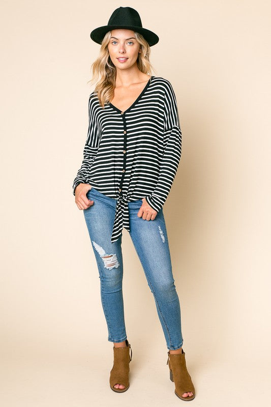 e Luna Striped Button Down Top