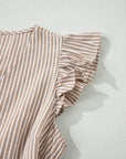Stripe Flutter Sleeve Buttoned V-Neck Maxi Dress