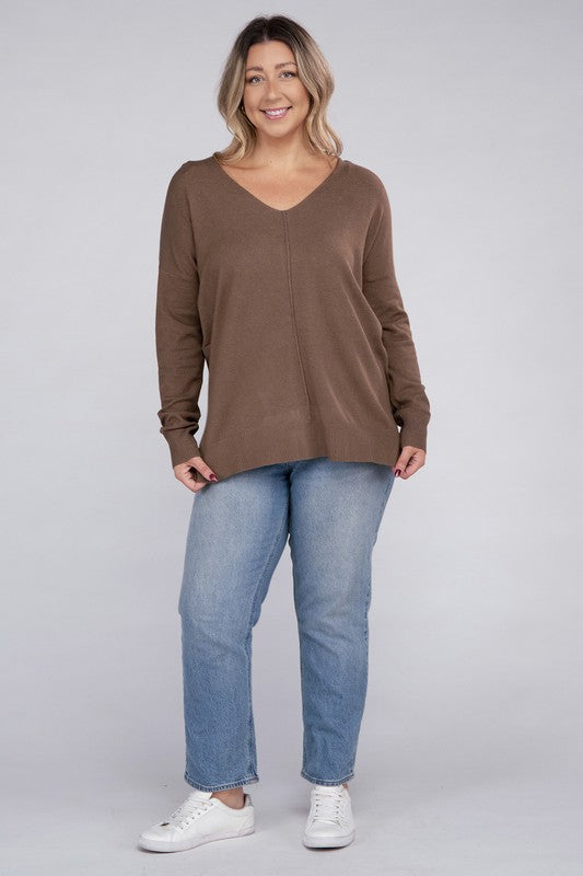 ZENANA Plus Garment Dyed Front Seam Sweater