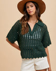 Annie Wear Openwork Johnny Collar Knit Cover Up