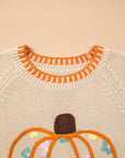 Pumpkin Floral Embroidered Round Neck Sweater