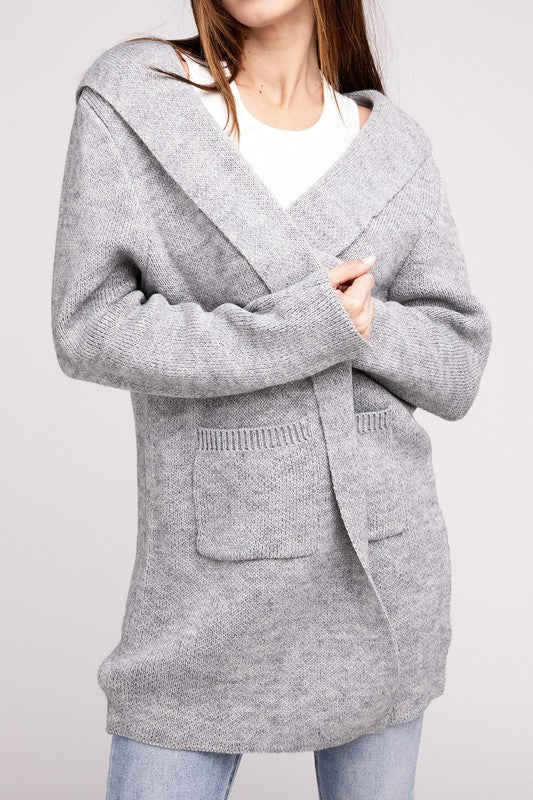 Zenana Hooded Open Front Sweater Cardigan