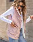 Solid Fleece Lined Quilted Vest Coat
