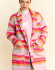 Davi & Dani Contrast Striped Open Front Coat with Pockets