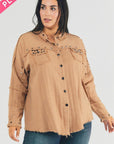 Davi & Dani Plus Distressed Hem Oversize Shirt - Online Only