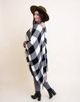 Leto Accessories Buffalo Check Tassel Poncho