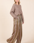 Mittoshop Striped Satin Elastic Waist Wide Leg Pants