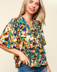 Haptics Full Size Frill Floral Puff Sleeve Peplum Blouse