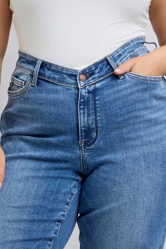 Judy Blue Full Size High Waist V-Front Vintage Wash Straight Jeans Plus Size