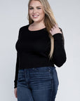 Plus Classic Ribbed Round Neck Long Sleeve Top