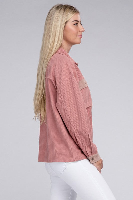 Pink Two Tone Flap Pocket Shirt