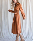 Jade by Jane Solid Button Down Belted Long Dress