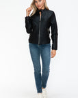 Snobbish PU Leather Biker Jacket with Side Zip Pockets