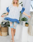 e Luna PLUS Plaid Mix Ruffle Peasant Top