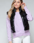 Snobbish Zip Up Turtleneck Shiny Quilted Vest