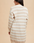 Annie Wear Checkered & Striped Open Front Long Sleeve Cardigan