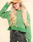 VERY J Exposed Seam Cropped Striped Slit Sweater