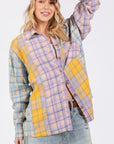 SAGE + FIG Button Up Raw Hem  Plaid Flannel Shirt